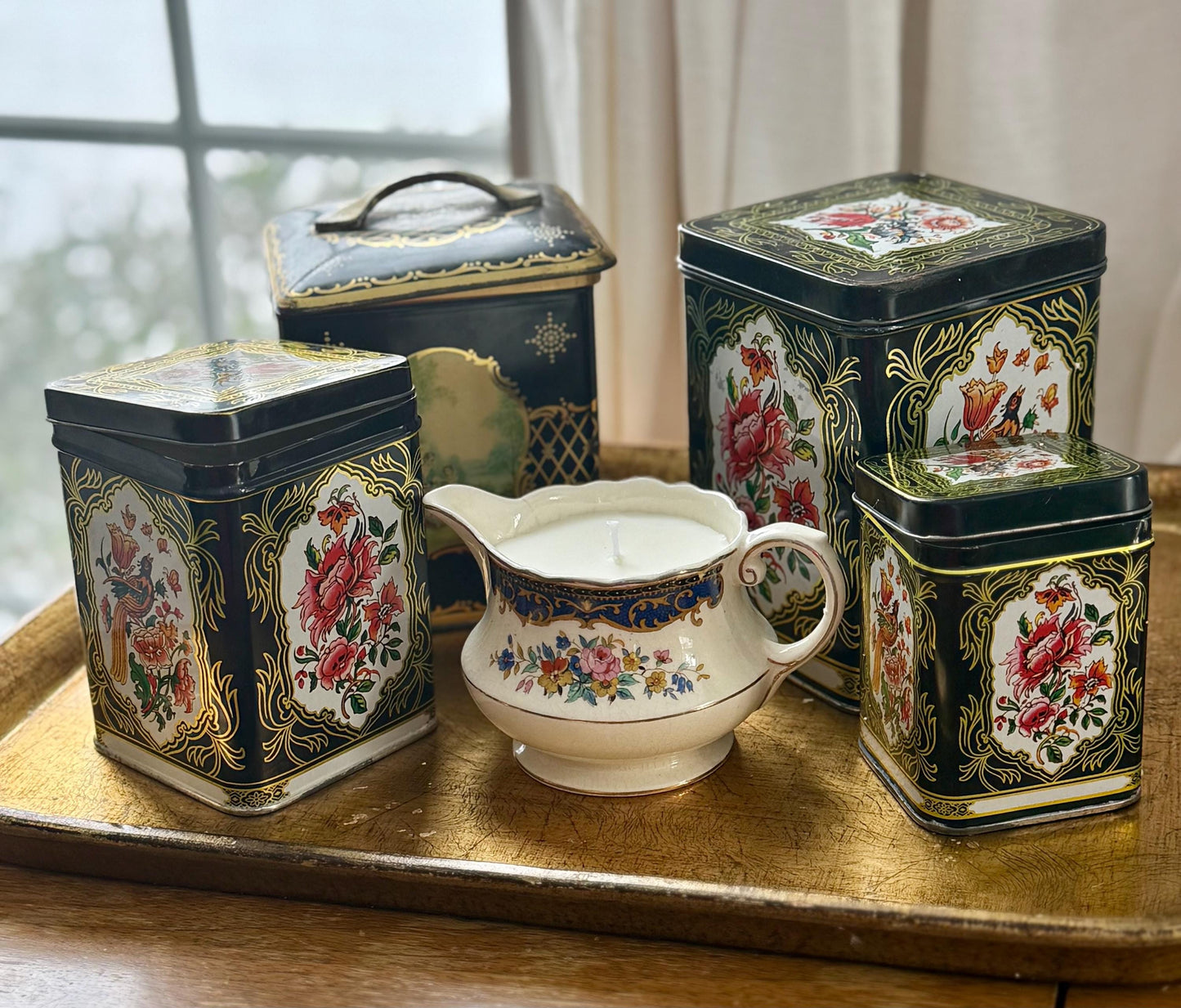 Vintage Exotic Bird Tea Tin Candle